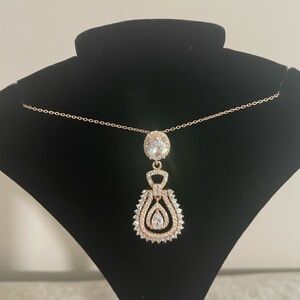 Luxury Sterling Silver 925 CZ Zirconia Necklace Rose Gold